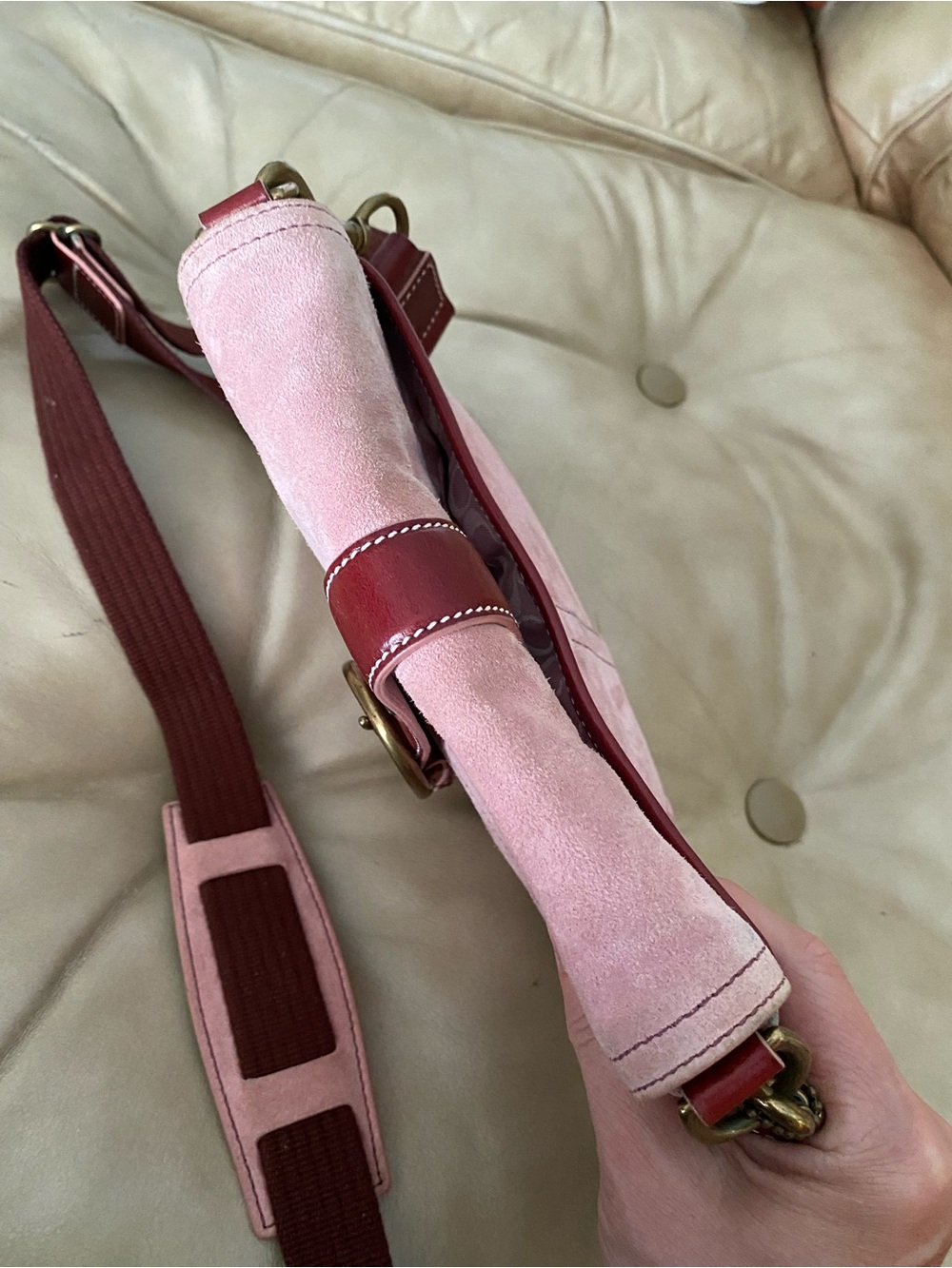 SALE! Authentic Coach Soho Pink Suede Crossbody Wide Strap Flap Leather - Picture 7 of 16